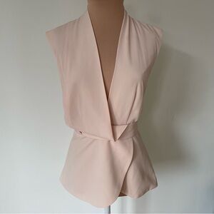 Finders Keepers Dreaming of You Beige Nude Crepe Faux Wrap V-Neck Top Size XS